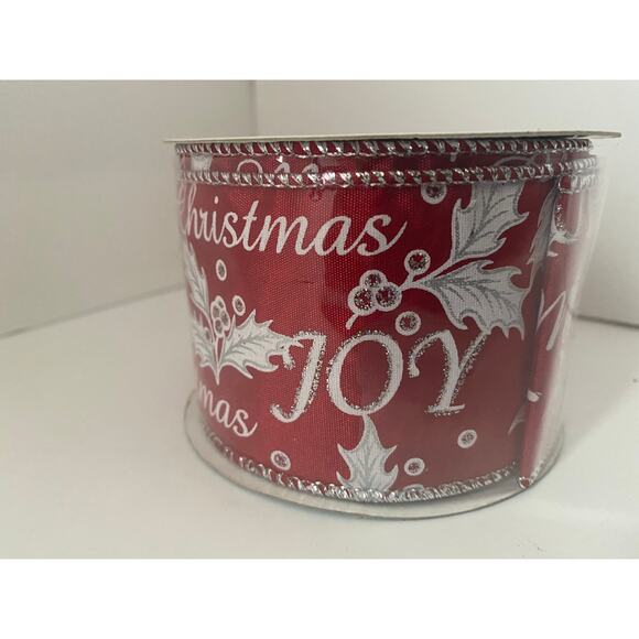 Red Noel Joy Hope Merry Christmas Script Wired Ribbon 9 Feet 2.5” Holiday Decor - Picture 3 of 7